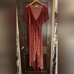 Baltic Born Asymmetrical Velvet Wrap Dress in Deep Rust Sz 1X